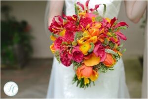 hot pink and orange bridal bouquet 