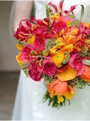 hot pink and orange bridal bouquet