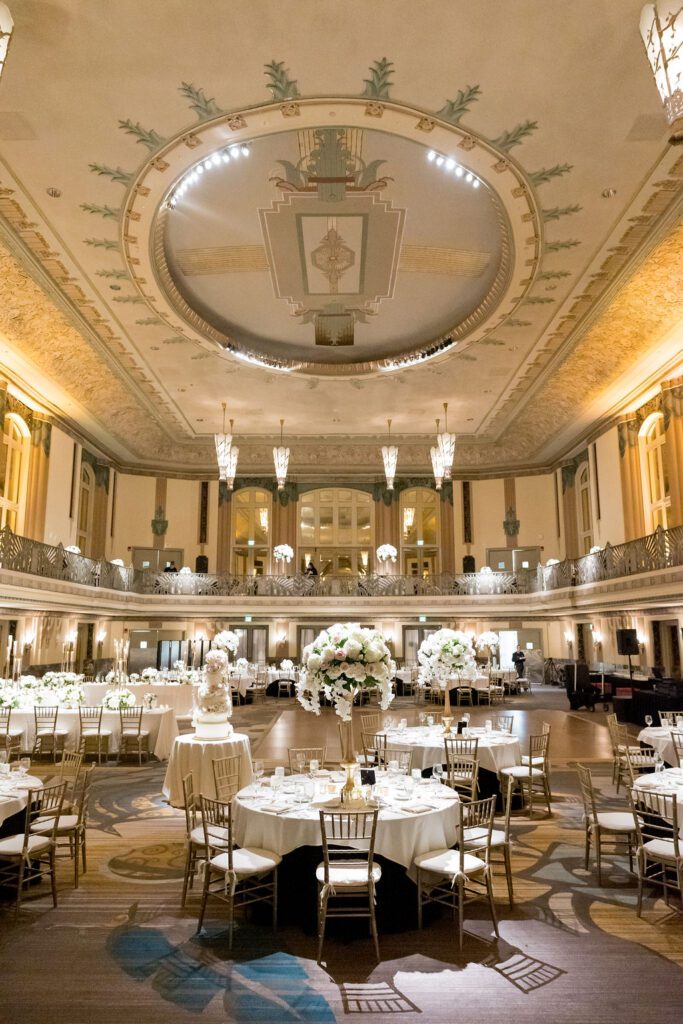 Entire ballroom. You can see the different floral arrangements. It is a classic, timeless, and elegant room